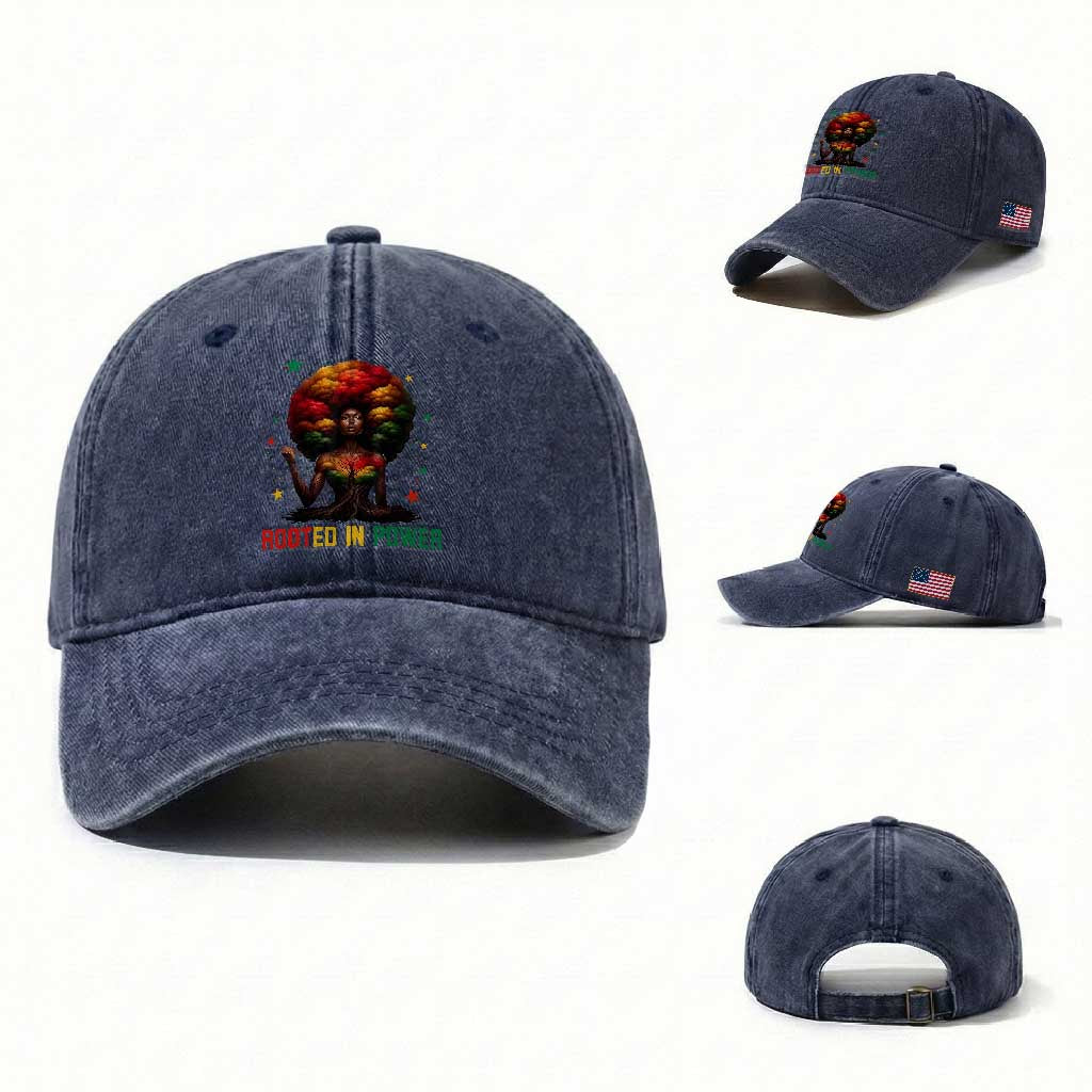 Melanin Queen Rooted In Power Washed Cotton Baseball Cap African American Afro Tree Of Life