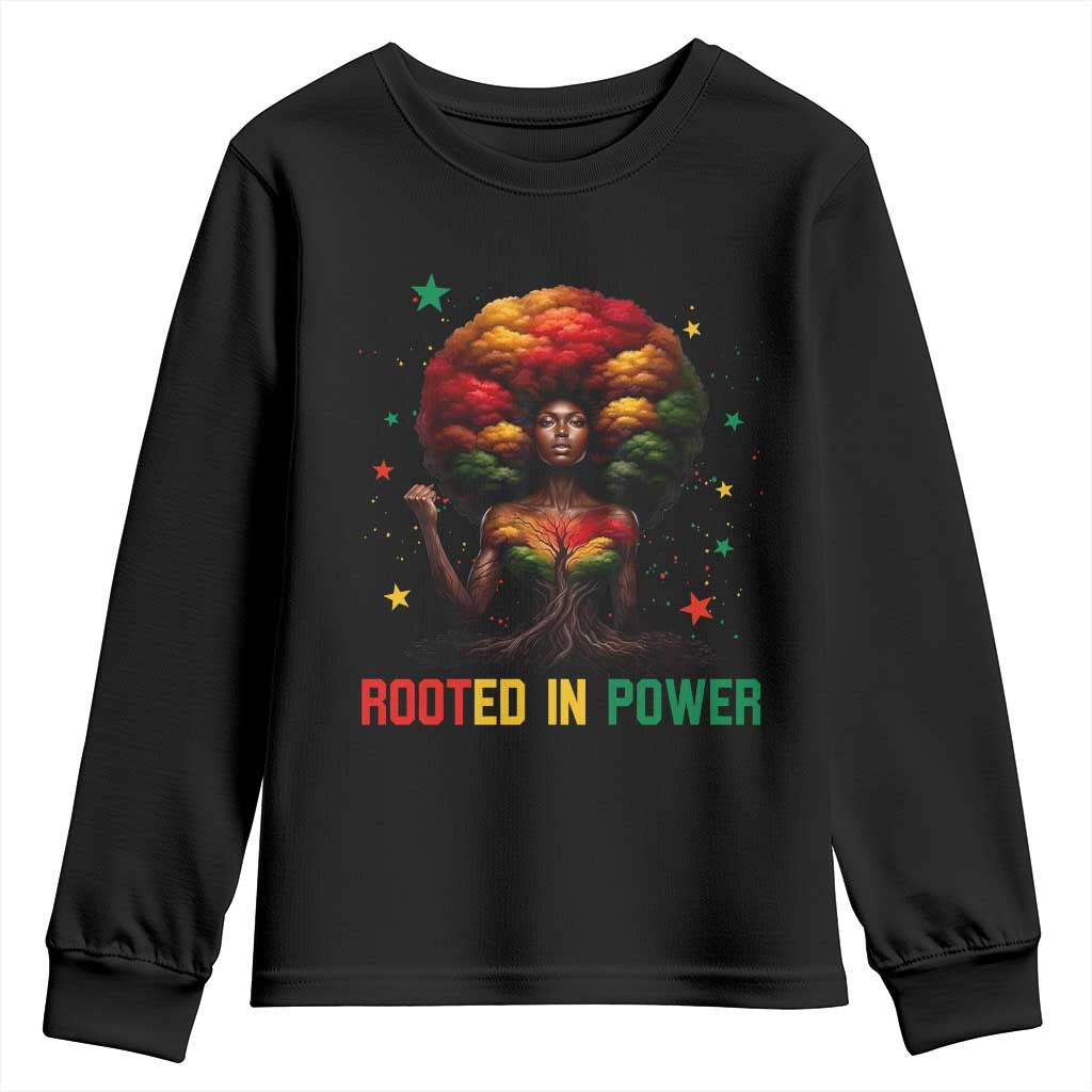 Melanin Queen Rooted In Power Youth Sweatshirt African American Afro Tree Of Life - Wonder Print Shop