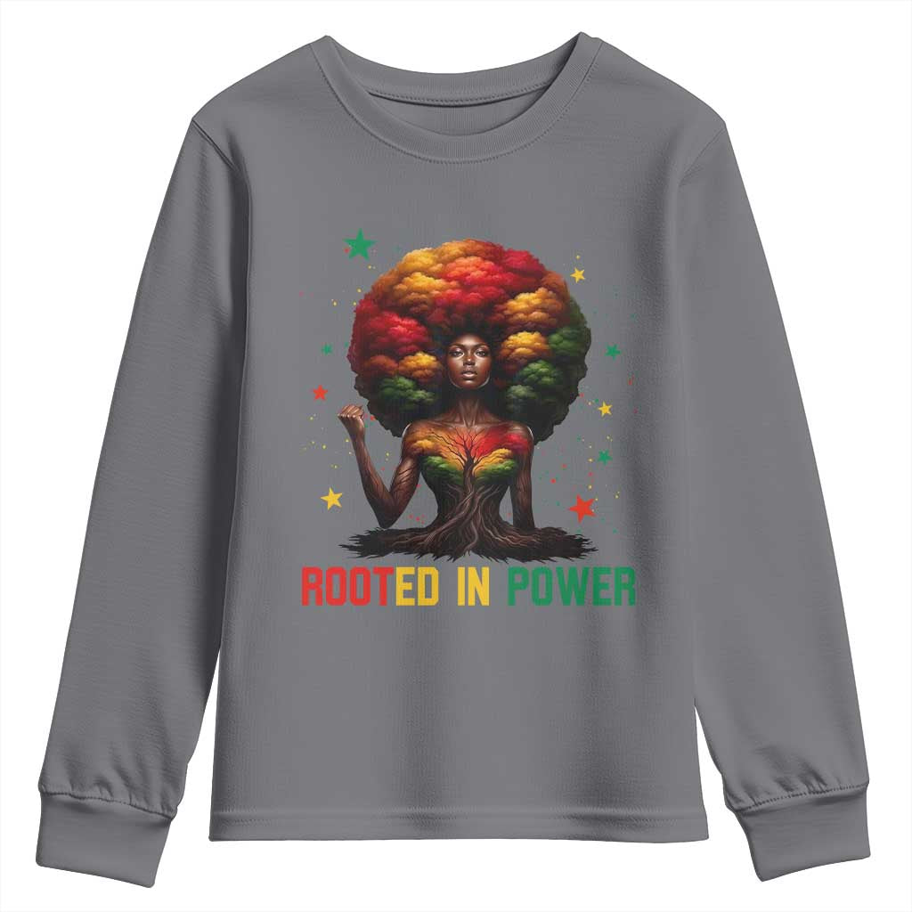 Melanin Queen Rooted In Power Youth Sweatshirt African American Afro Tree Of Life - Wonder Print Shop