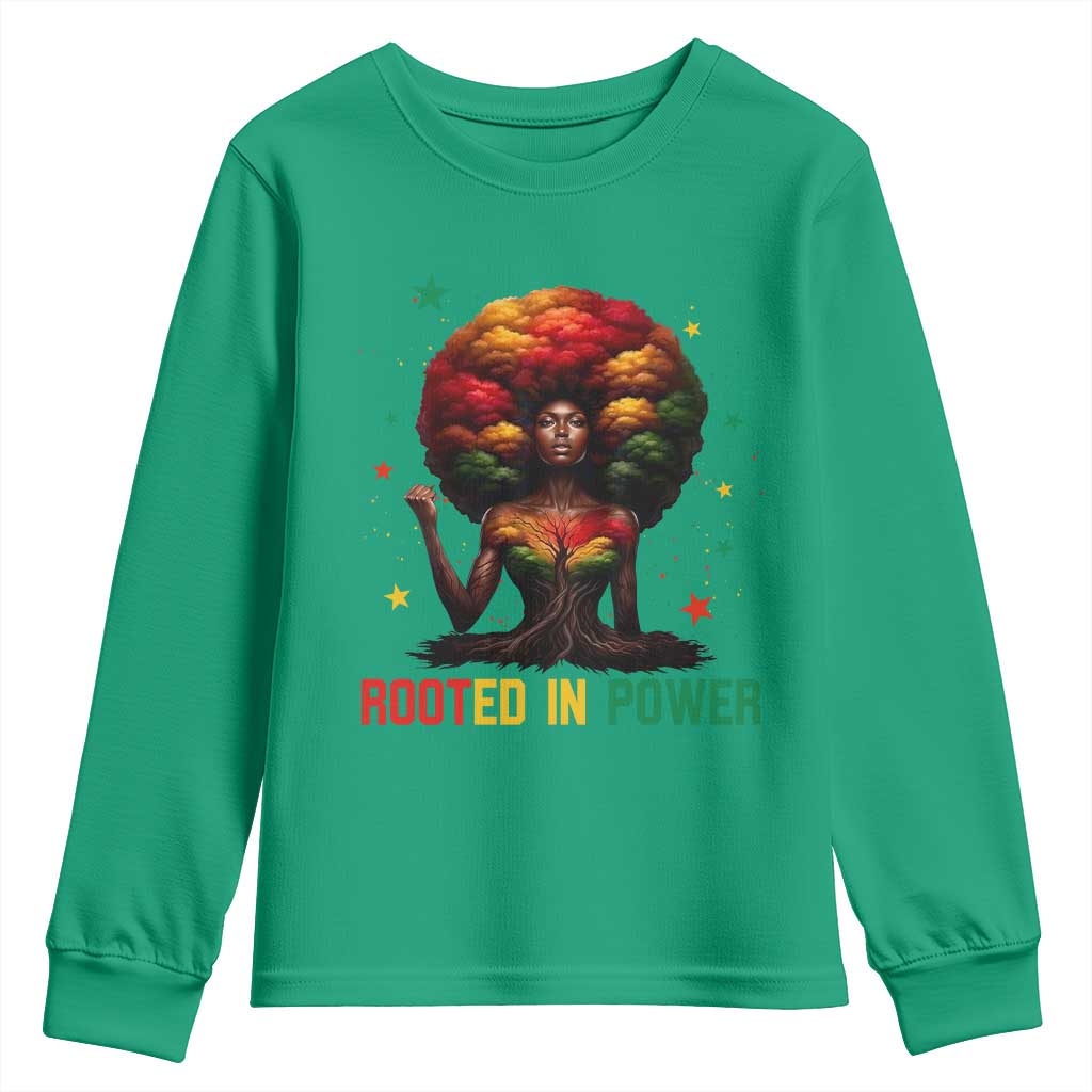 Melanin Queen Rooted In Power Youth Sweatshirt African American Afro Tree Of Life - Wonder Print Shop
