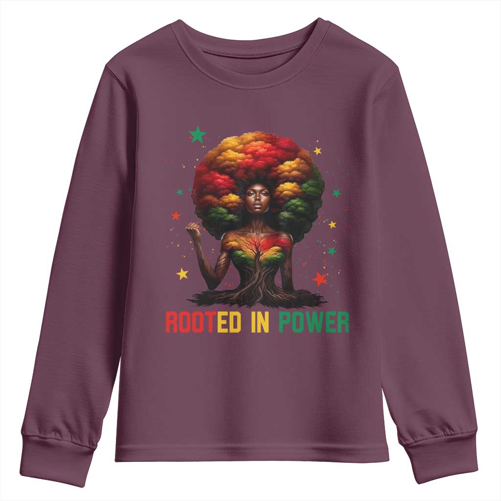 Melanin Queen Rooted In Power Youth Sweatshirt African American Afro Tree Of Life - Wonder Print Shop