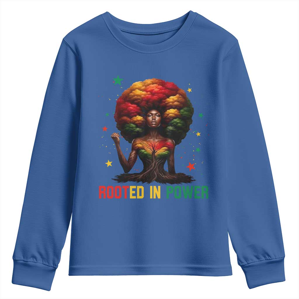 Melanin Queen Rooted In Power Youth Sweatshirt African American Afro Tree Of Life - Wonder Print Shop