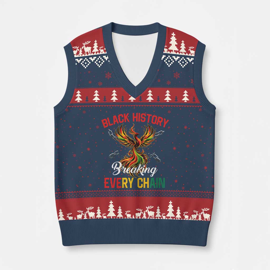 Phoenix Rising Breaking Every Chain V-Neck Knit Sweater Vest Black History Month Freedom Gift - Wonder Print Shop