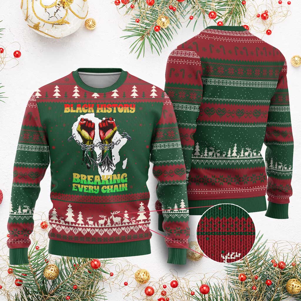 African American Civil Rights Gift Ugly Christmas Sweater Breaking Every Chain - Wonder Print Shop