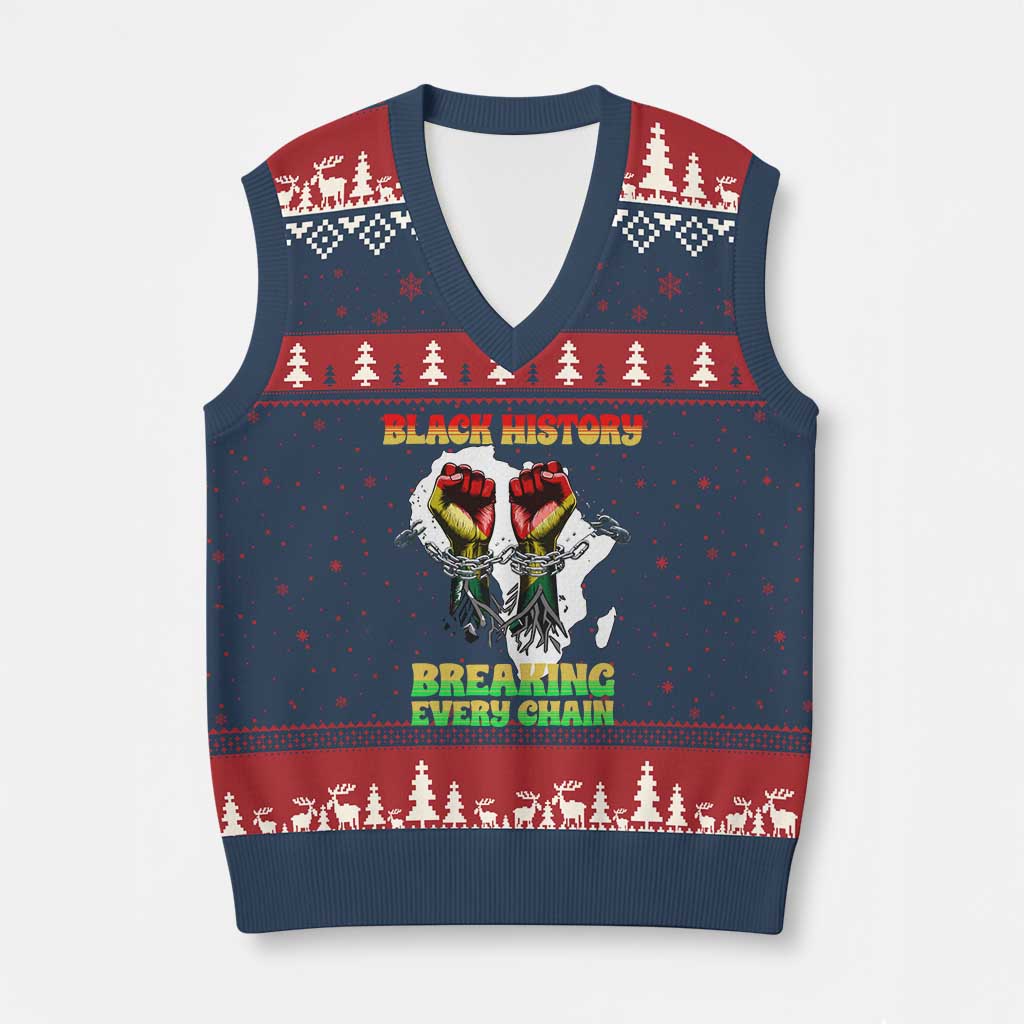 African American Civil Rights Gift V-Neck Knit Sweater Vest Breaking Every Chain - Wonder Print Shop
