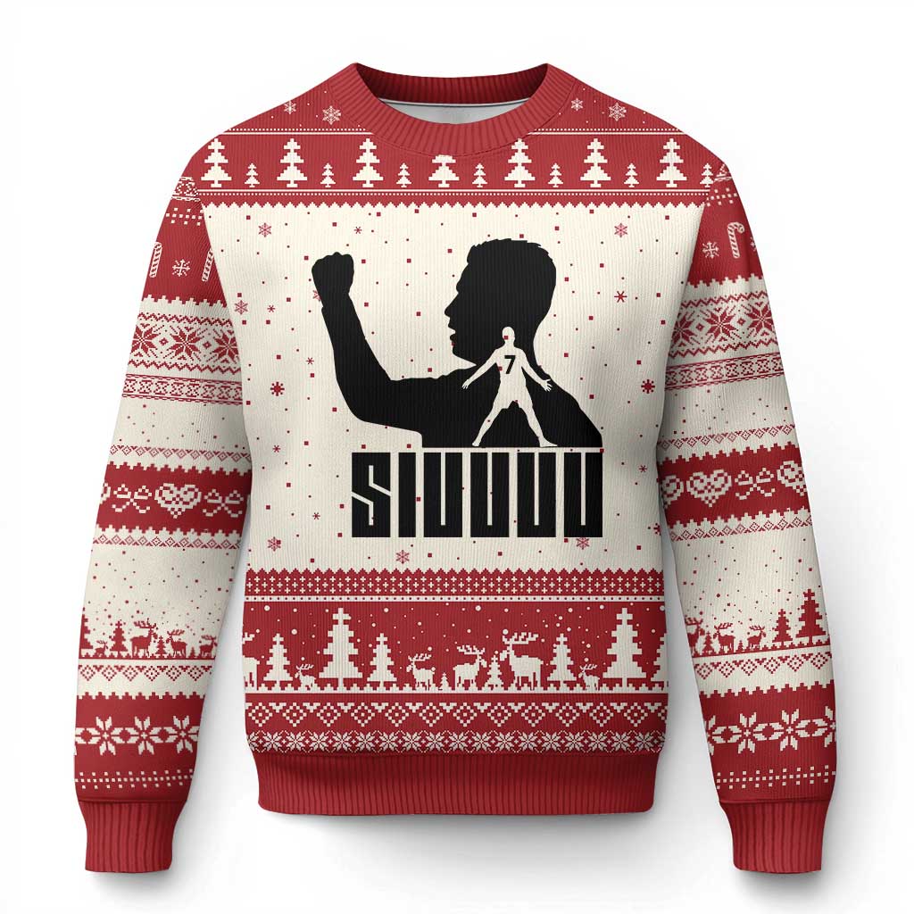 Siuuuu Number Seven Soccer Celebration Ugly Christmas Sweater Funny Sport Lovers Gift