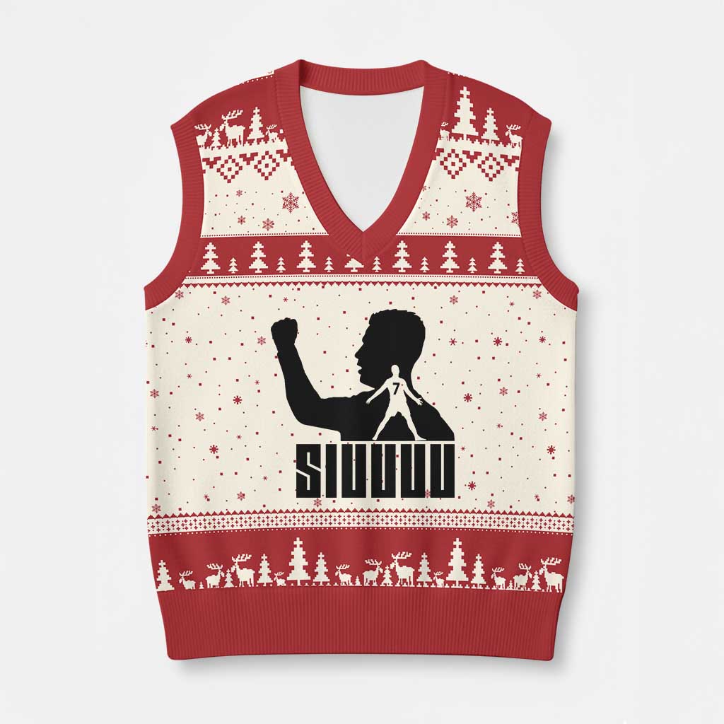 Siuuuu Number Seven Soccer Celebration V-Neck Knit Sweater Vest Funny Sport Lovers Gift