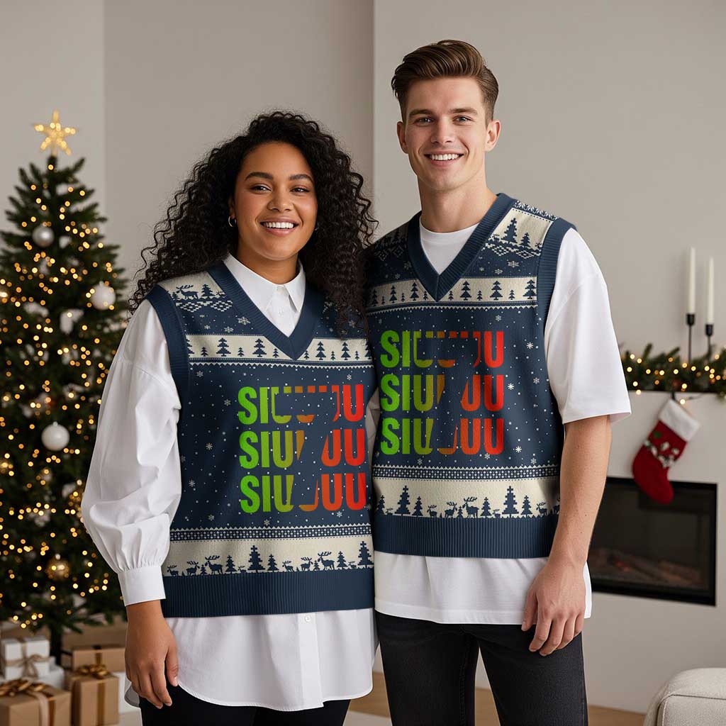 Siuuuu Soccer Celebration V-Neck Knit Sweater Vest Gift For Soccer Lovers