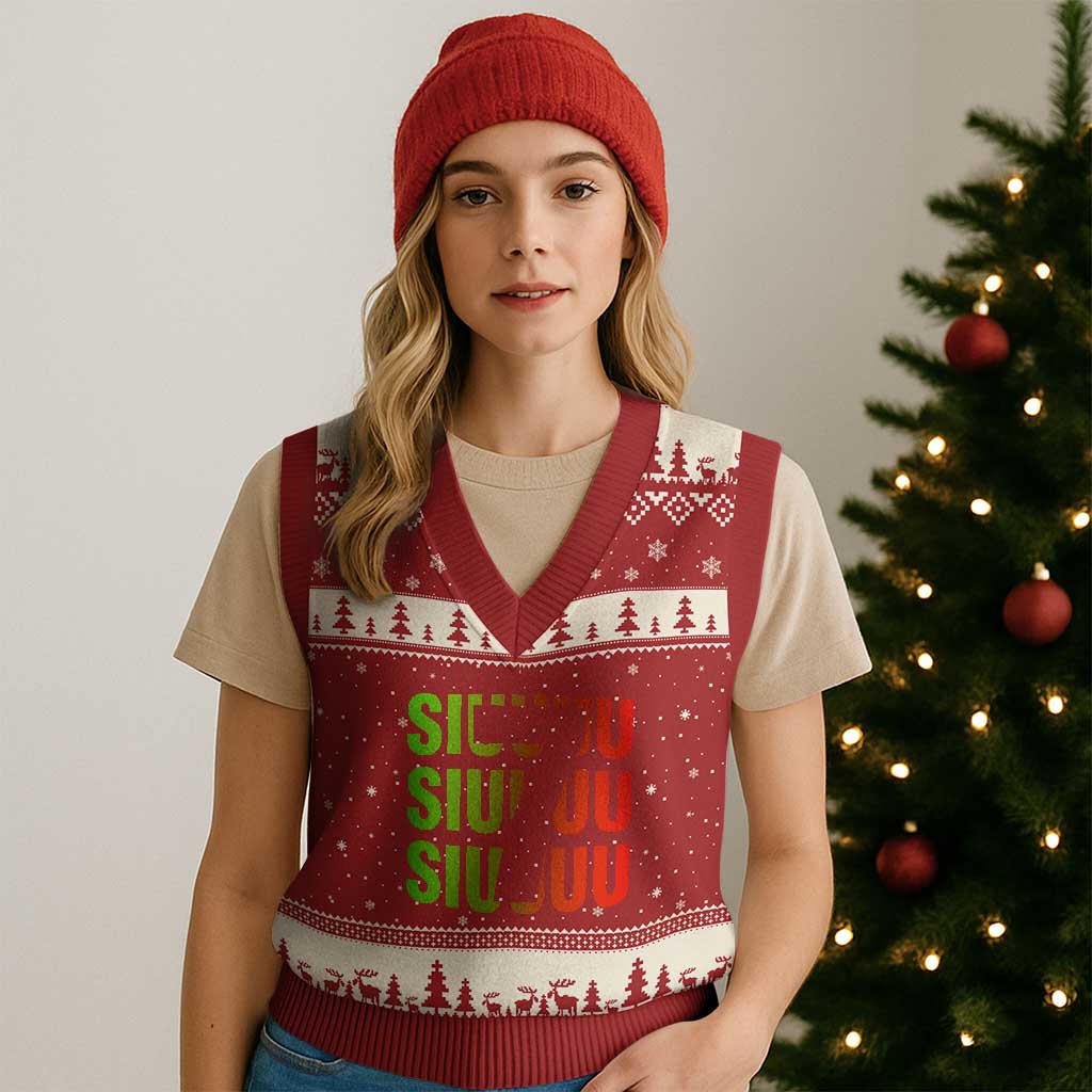 Siuuuu Soccer Celebration V-Neck Knit Sweater Vest Gift For Soccer Lovers