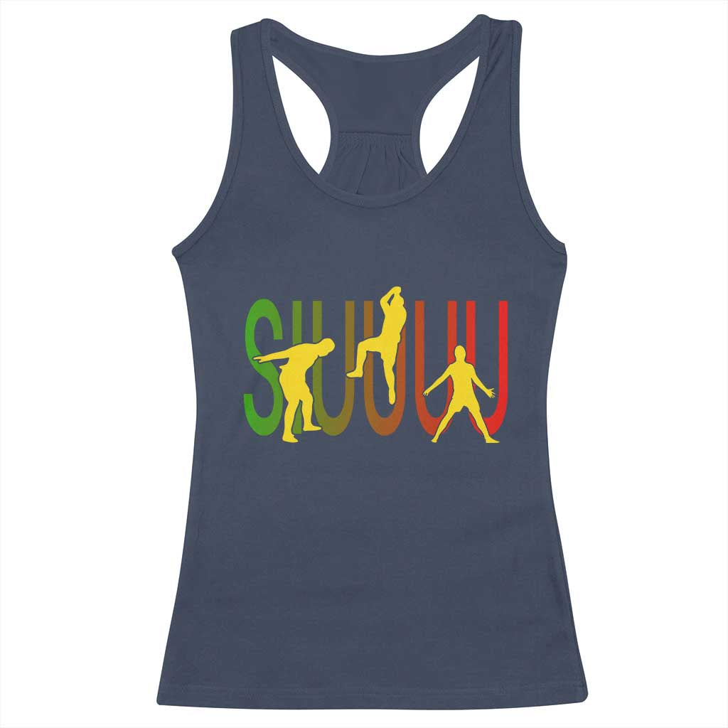 Funny Game Day Soccer Celebration Gift Racerback Tank Top Siuuuu