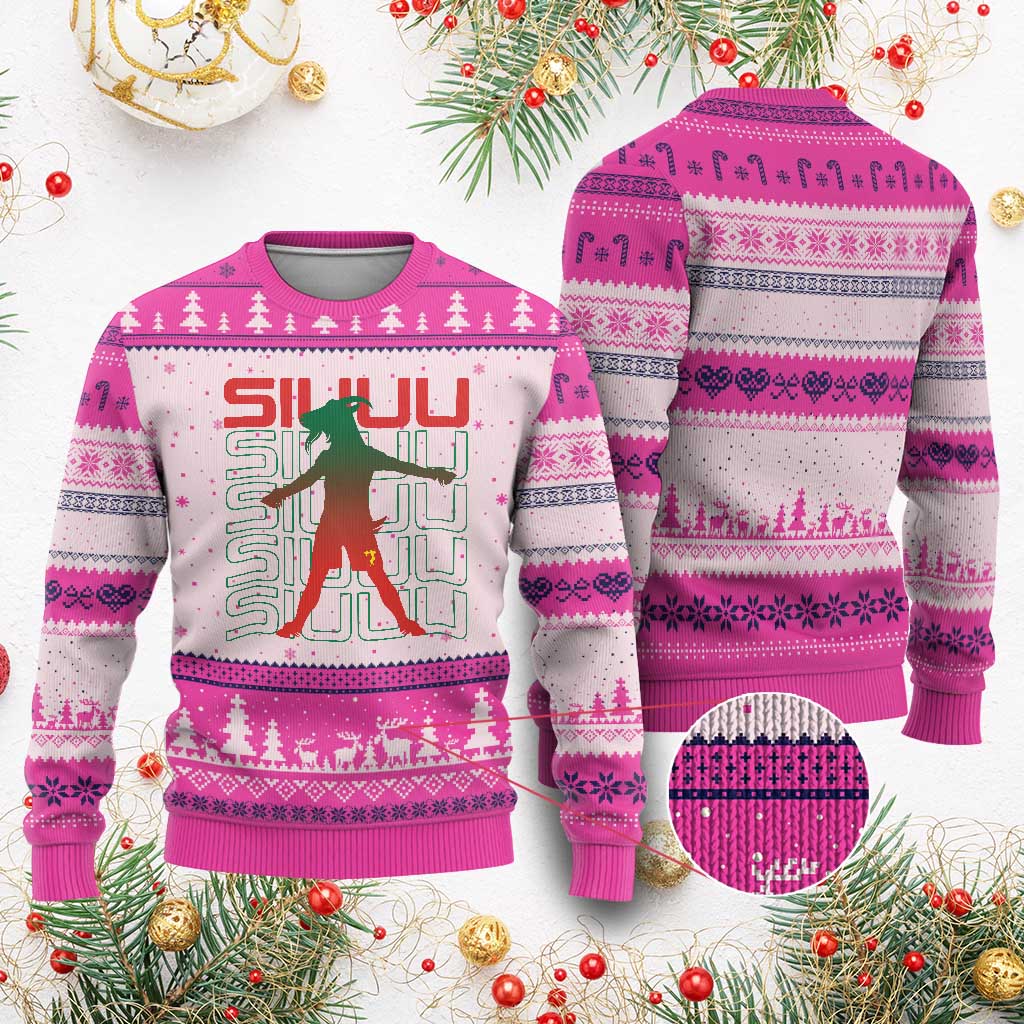 Funny Siuuuu Ugly Christmas Sweater Iconic Goal Shout Soccer Lover Gift