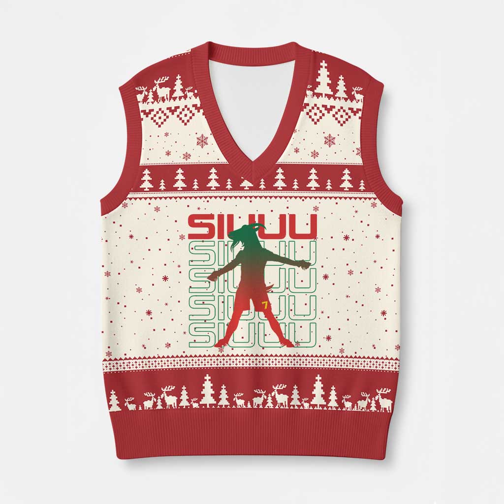 Funny Siuuuu V-Neck Knit Sweater Vest Iconic Goal Shout Soccer Lover Gift