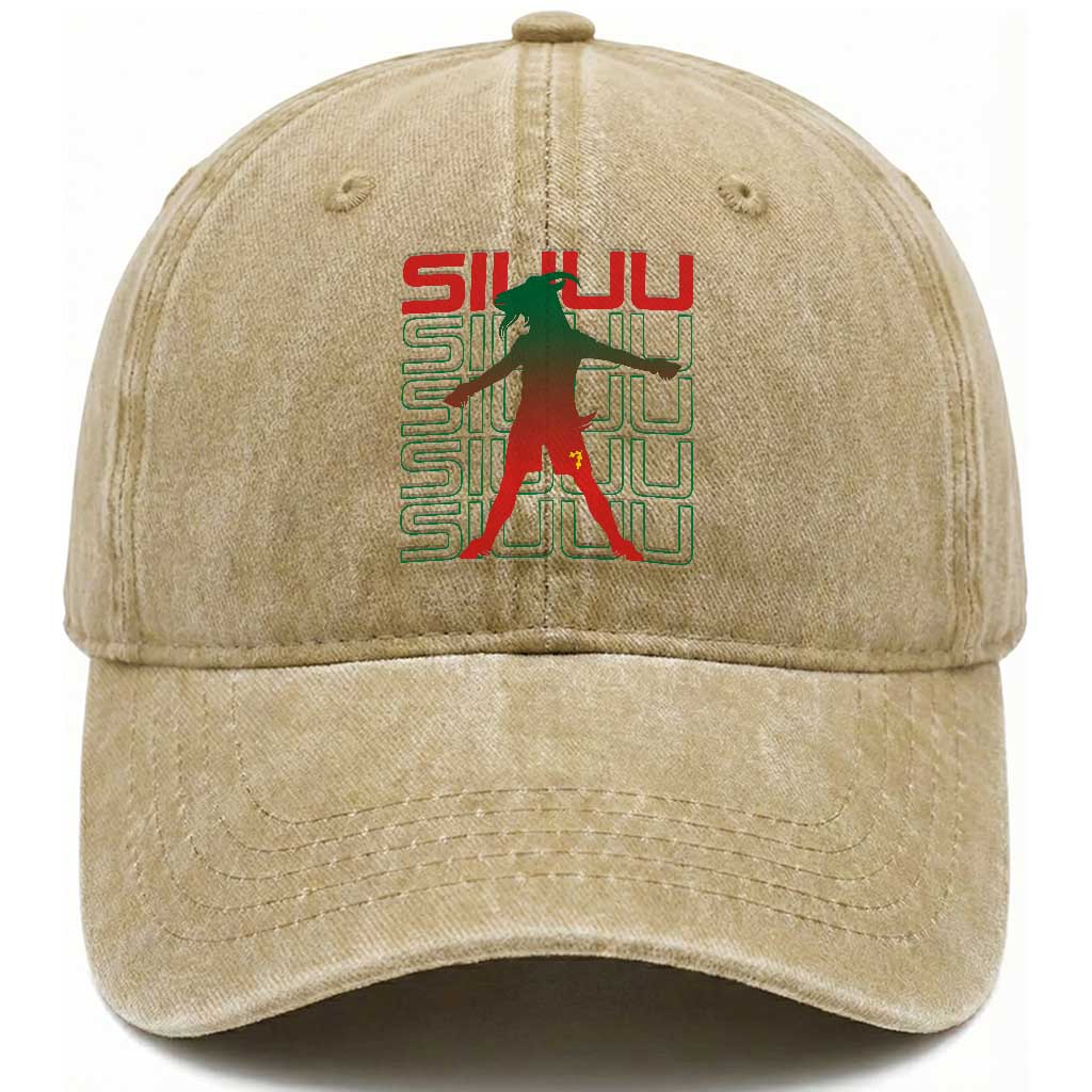 Funny Siuuuu Washed Cotton Baseball Cap Iconic Goal Shout Soccer Lover Gift