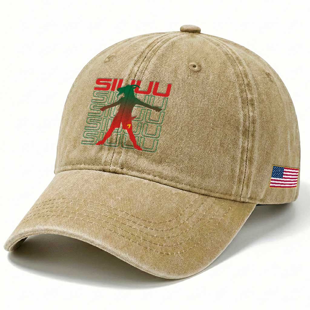 Funny Siuuuu Washed Cotton Baseball Cap Iconic Goal Shout Soccer Lover Gift