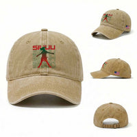Funny Siuuuu Washed Cotton Baseball Cap Iconic Goal Shout Soccer Lover Gift