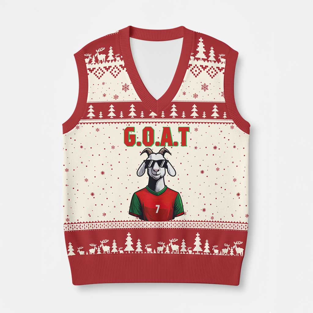 Siuuuu Goat Soccer Celebration V-Neck Knit Sweater Vest Gift For Fans