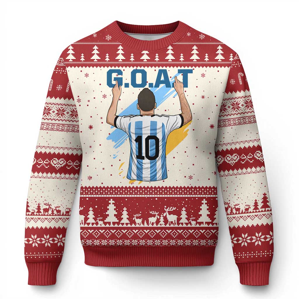 Legendary Number 10 Ugly Christmas Sweater Goat Of Soccer Gift For Fans