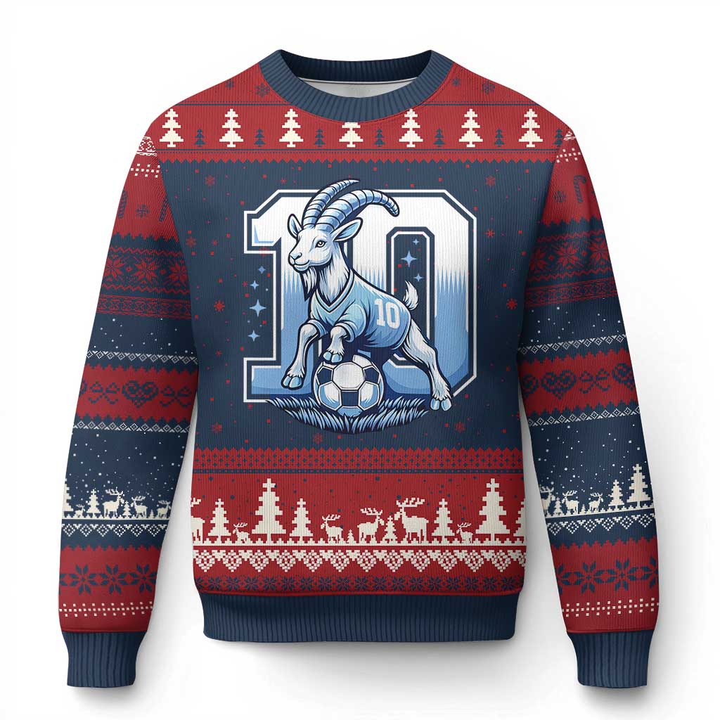 Number Ten The Goat Of Football Fans Ugly Christmas Sweater Soccer Lover Gift