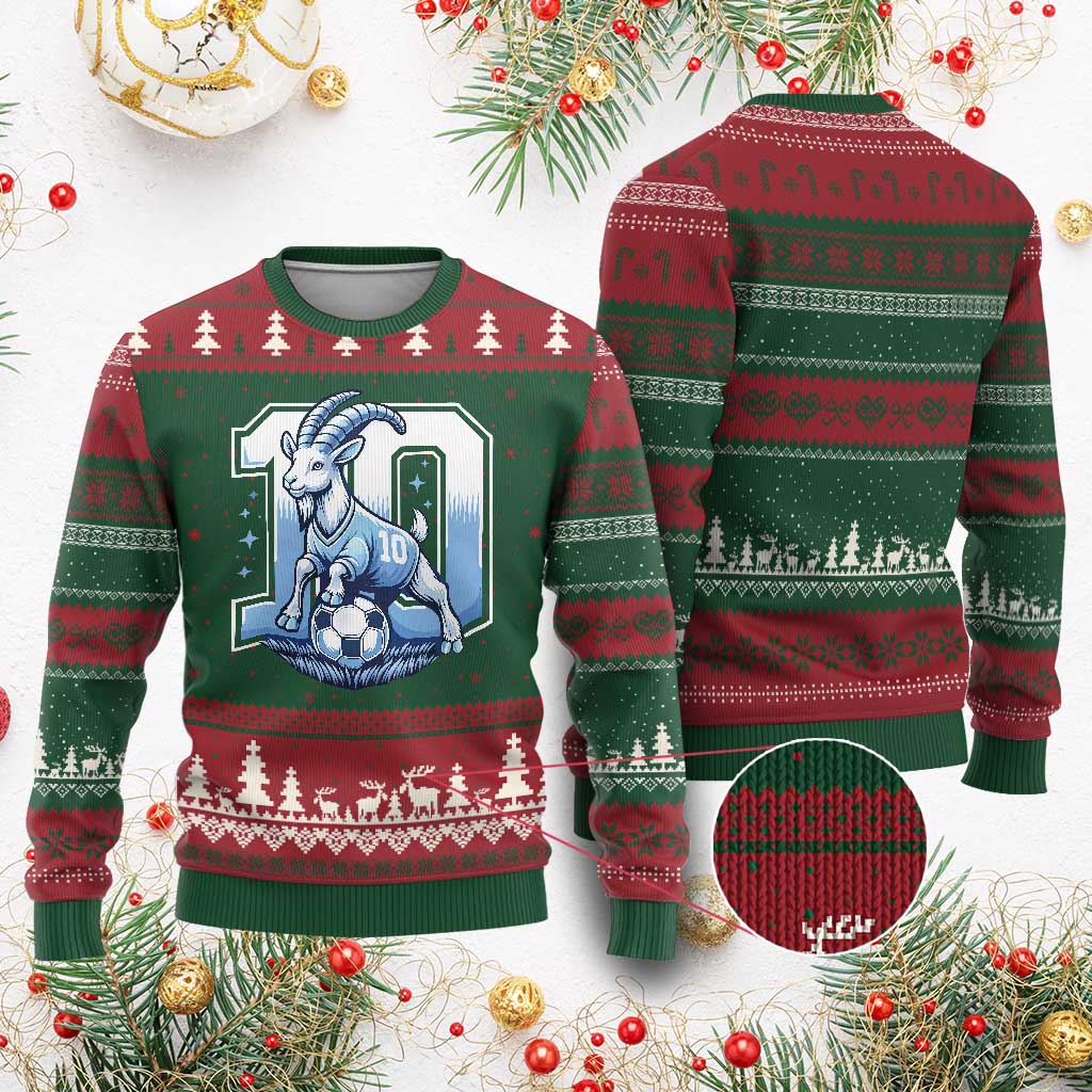 Number Ten The Goat Of Football Fans Ugly Christmas Sweater Soccer Lover Gift