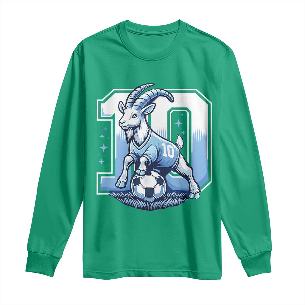 Number Ten The Goat Of Football Fans Long Sleeve Shirt Soccer Lover Gift