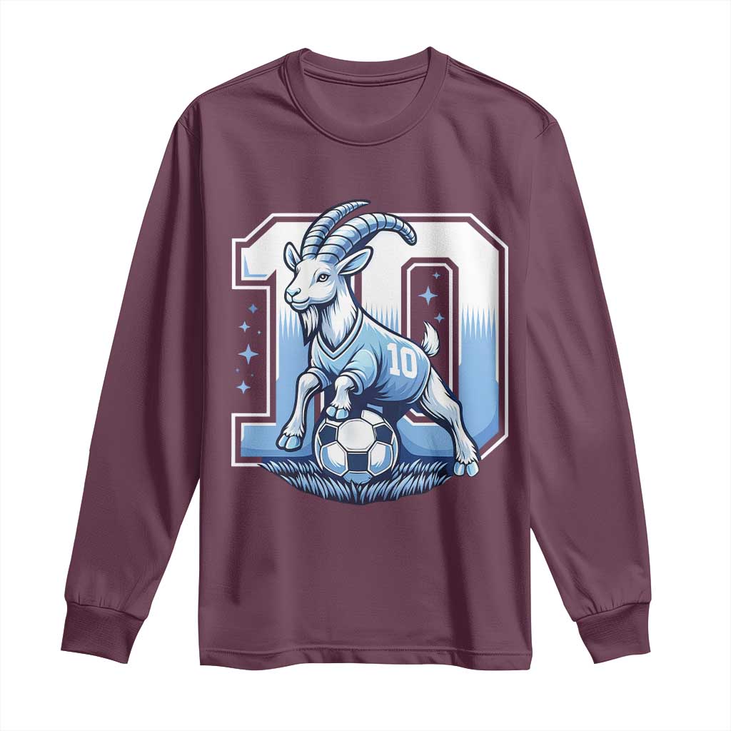 Number Ten The Goat Of Football Fans Long Sleeve Shirt Soccer Lover Gift