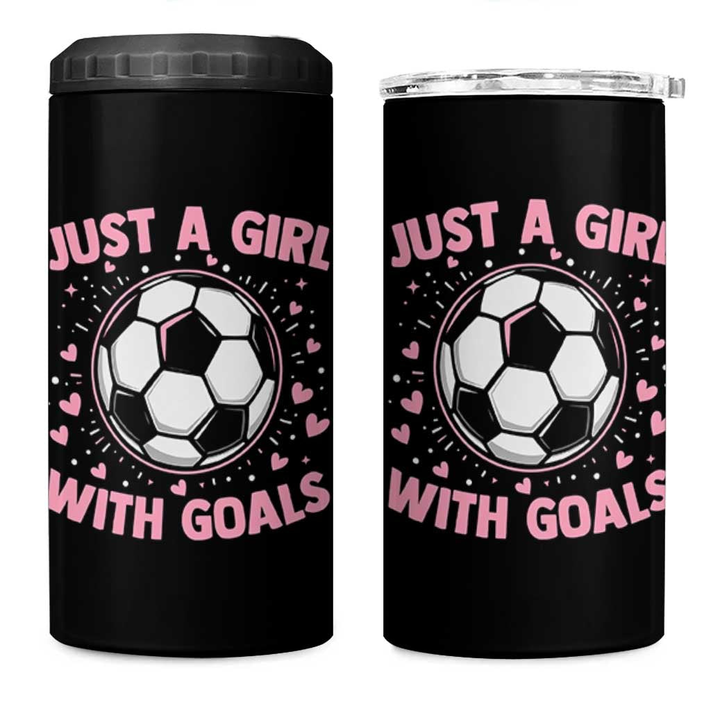 Just A Girl With Goals 4 in 1 Can Cooler Tumbler Soccer Player Girl