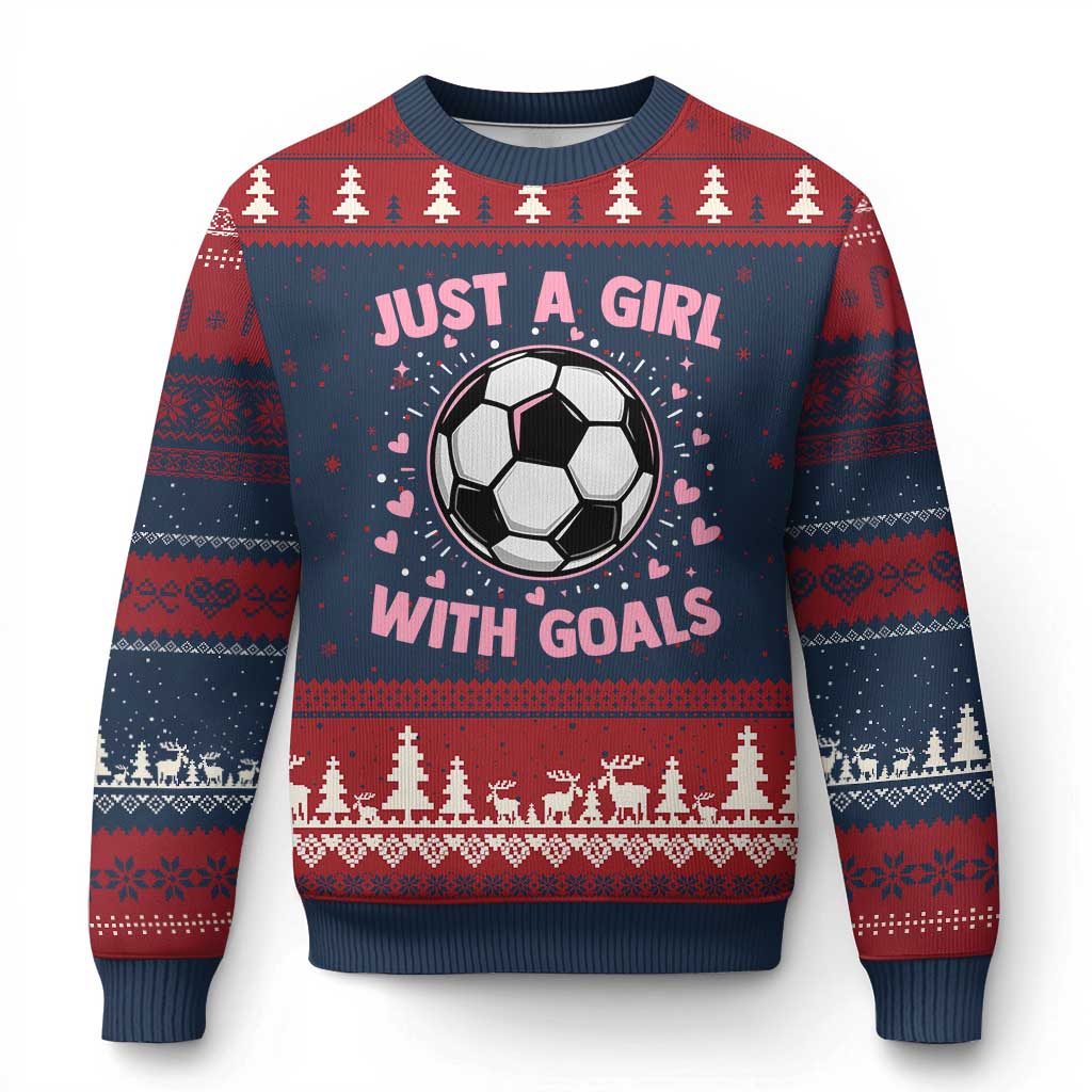 Just A Girl With Goals Ugly Christmas Sweater Soccer Player Girl