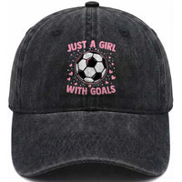 Just A Girl With Goals Washed Cotton Baseball Cap Soccer Player Girl
