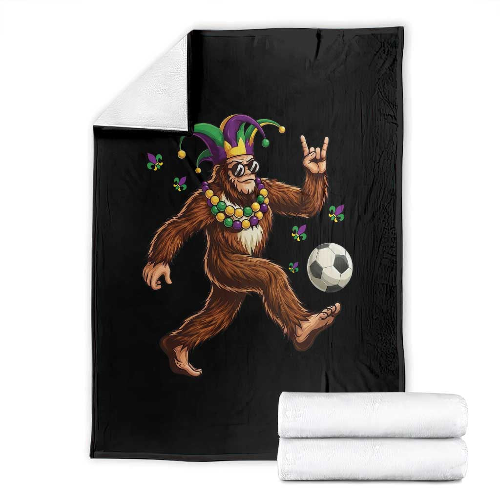 Funny Mardi Gras Bigfoot Playing Soccer Throw Blanket Football Fan Gift