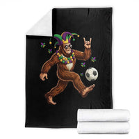 Funny Mardi Gras Bigfoot Playing Soccer Throw Blanket Football Fan Gift