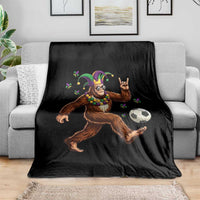 Funny Mardi Gras Bigfoot Playing Soccer Throw Blanket Football Fan Gift