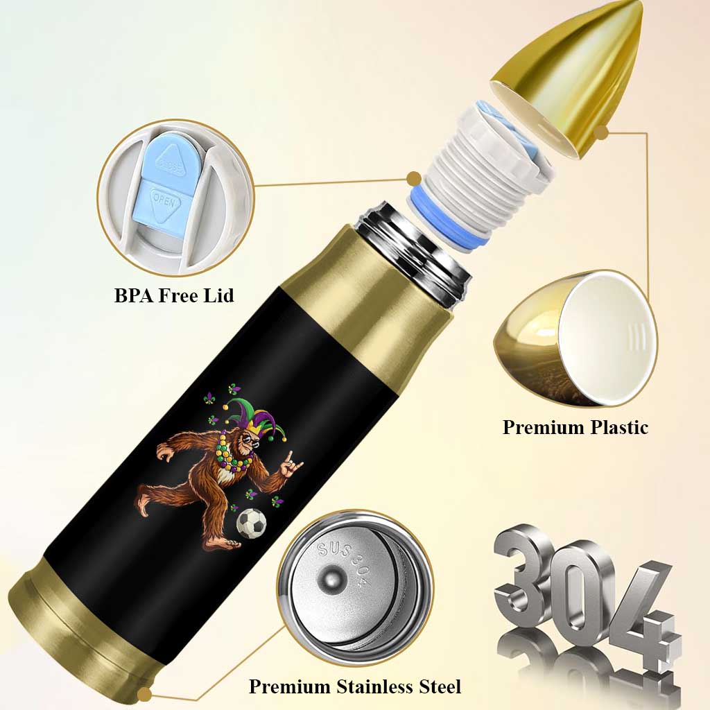 Funny Mardi Gras Bigfoot Playing Soccer Bullet Tumbler Football Fan Gift