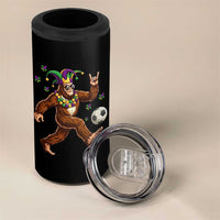 Funny Mardi Gras Bigfoot Playing Soccer 4 in 1 Can Cooler Tumbler Football Fan Gift