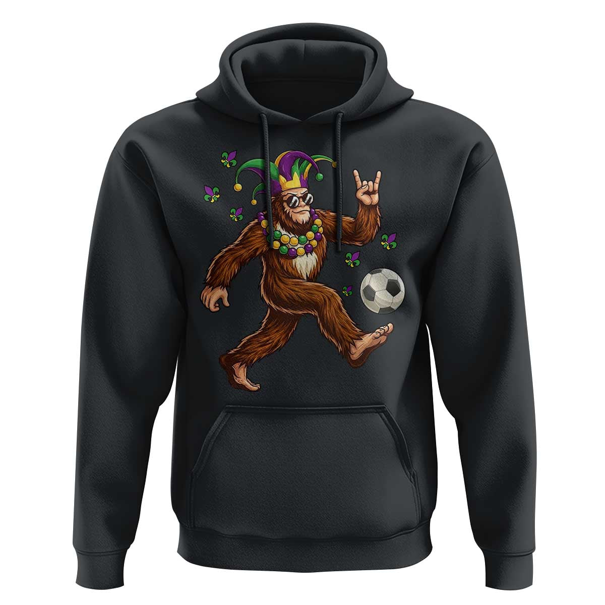 Funny Mardi Gras Bigfoot Playing Soccer Hoodie Football Fan Gift