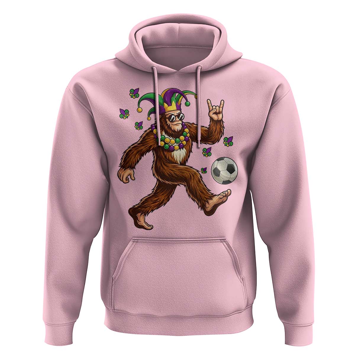 Funny Mardi Gras Bigfoot Playing Soccer Hoodie Football Fan Gift