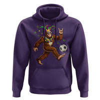 Funny Mardi Gras Bigfoot Playing Soccer Hoodie Football Fan Gift
