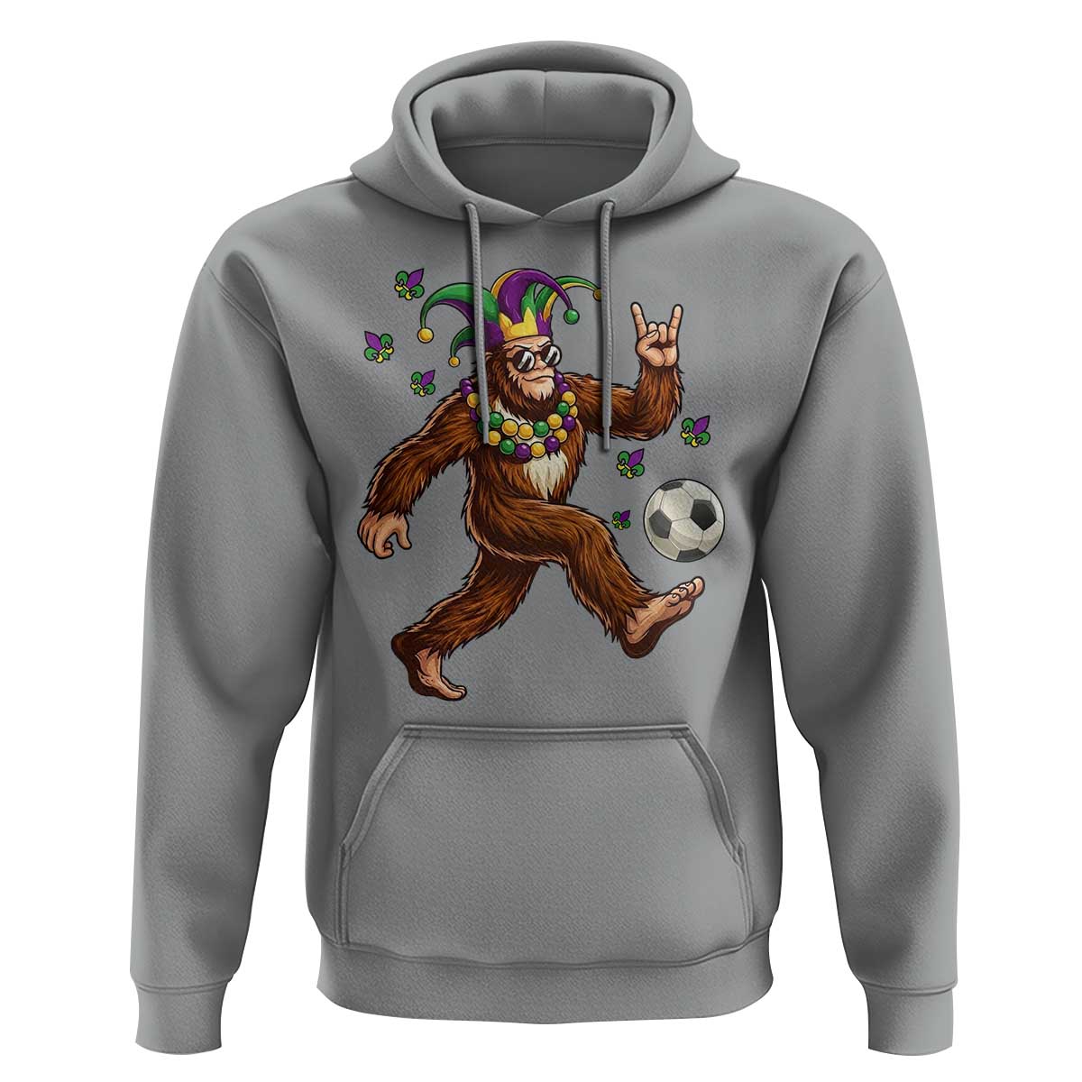 Funny Mardi Gras Bigfoot Playing Soccer Hoodie Football Fan Gift