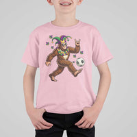 Funny Mardi Gras Bigfoot Playing Soccer T Shirt For Kid Football Fan Gift