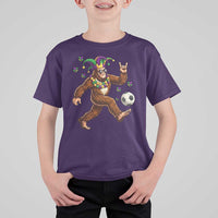 Funny Mardi Gras Bigfoot Playing Soccer T Shirt For Kid Football Fan Gift