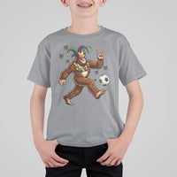 Funny Mardi Gras Bigfoot Playing Soccer T Shirt For Kid Football Fan Gift