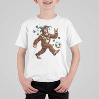 Funny Mardi Gras Bigfoot Playing Soccer T Shirt For Kid Football Fan Gift