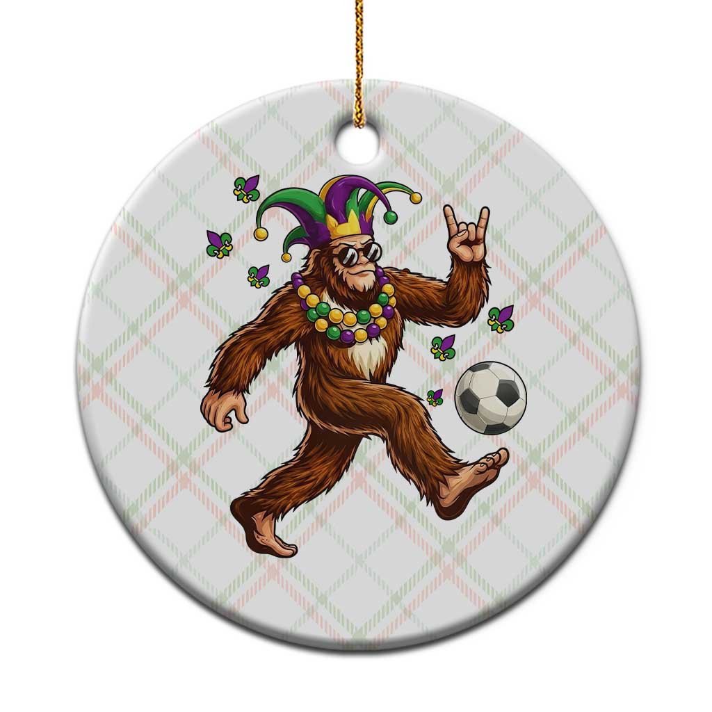 Funny Mardi Gras Bigfoot Playing Soccer Ceramic Ornament Football Fan Gift
