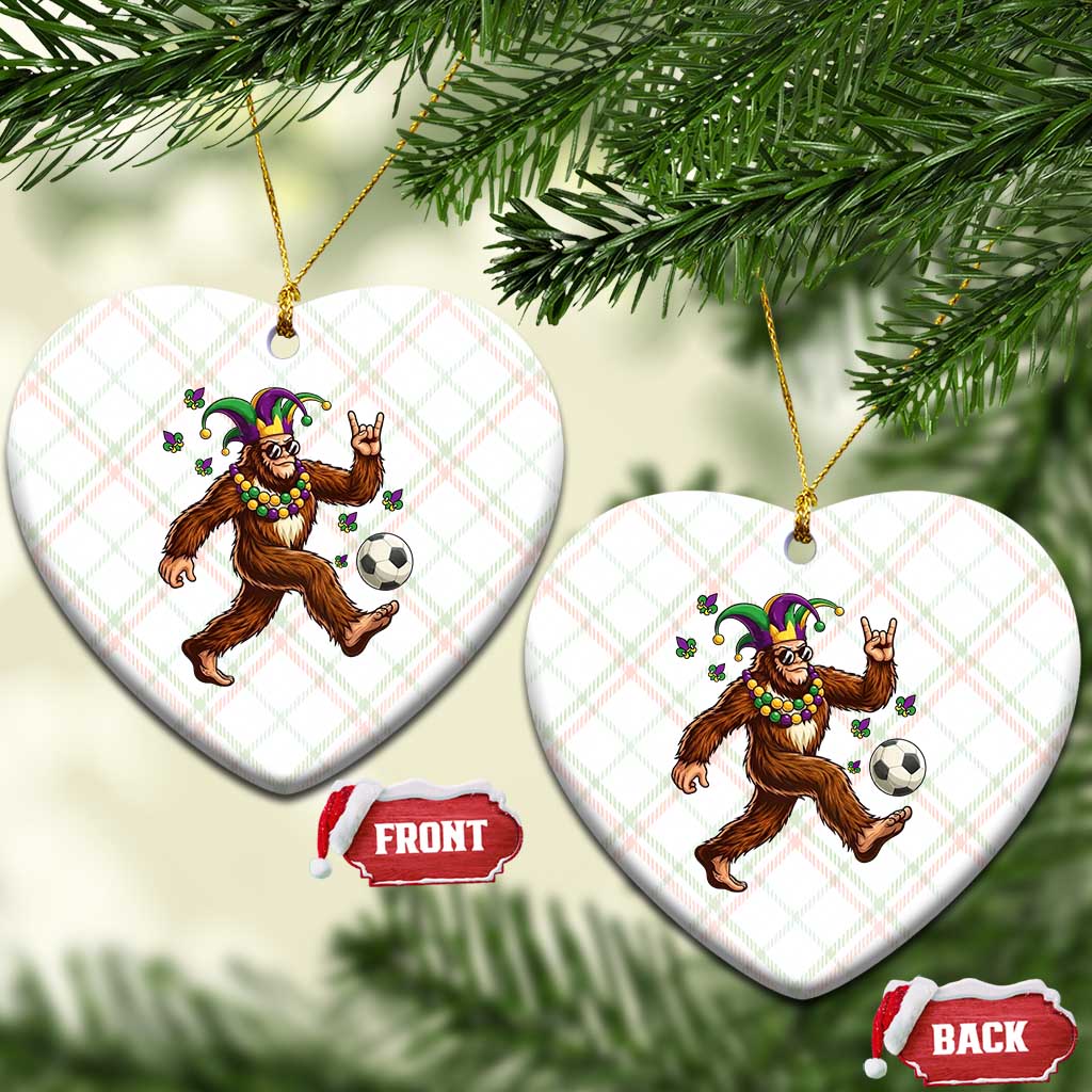 Funny Mardi Gras Bigfoot Playing Soccer Ceramic Ornament Football Fan Gift
