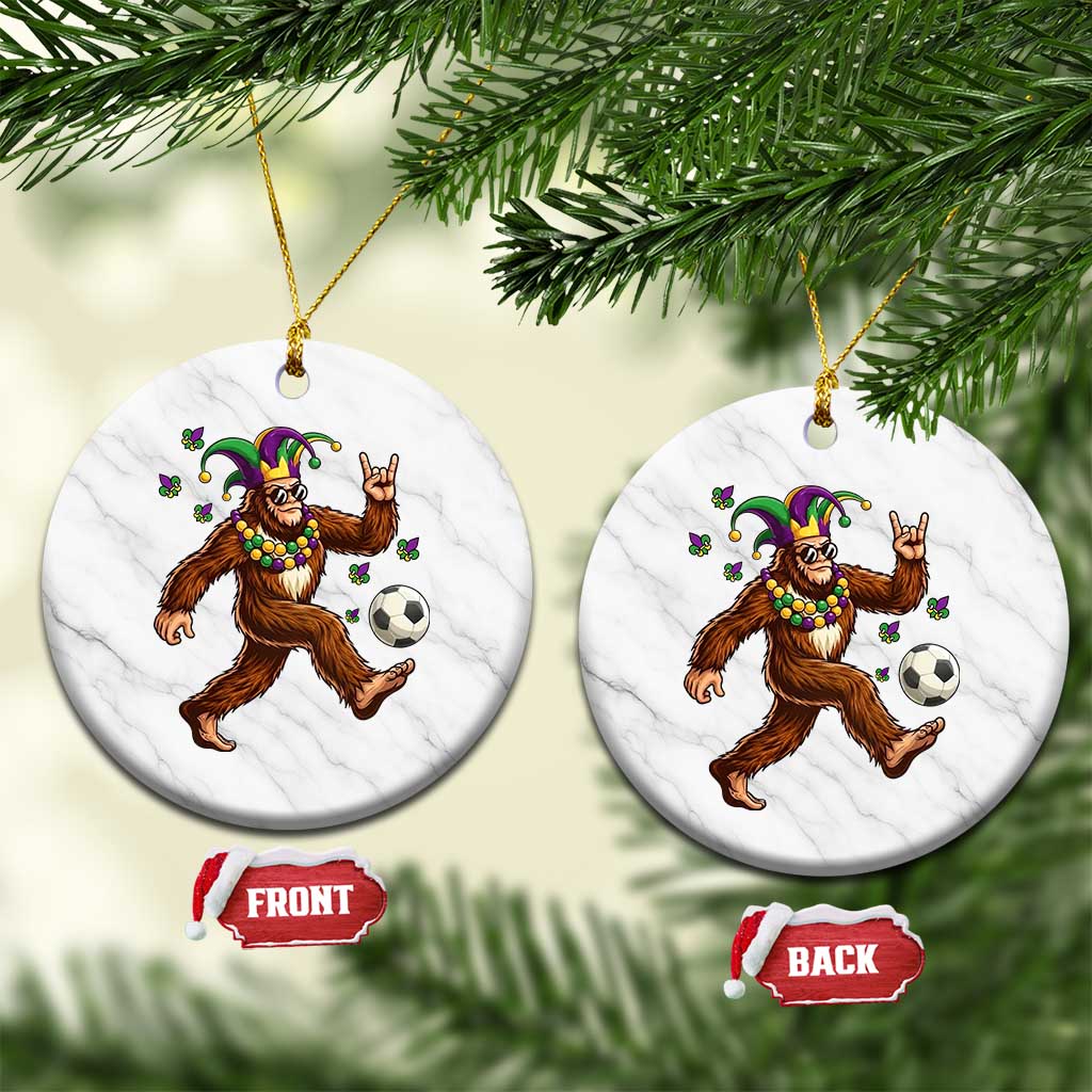 Funny Mardi Gras Bigfoot Playing Soccer Ceramic Ornament Football Fan Gift