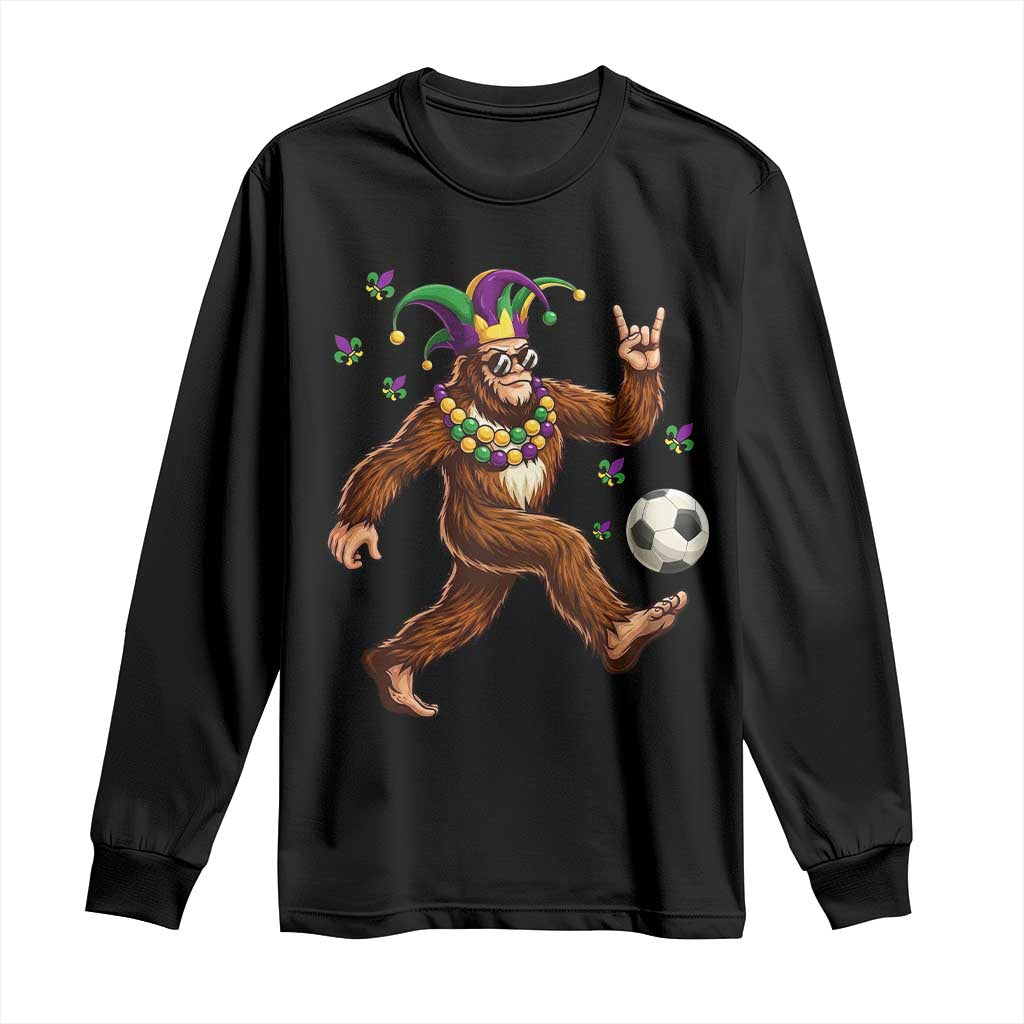Funny Mardi Gras Bigfoot Playing Soccer Long Sleeve Shirt Football Fan Gift