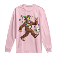 Funny Mardi Gras Bigfoot Playing Soccer Long Sleeve Shirt Football Fan Gift