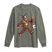 Funny Mardi Gras Bigfoot Playing Soccer Long Sleeve Shirt Football Fan Gift