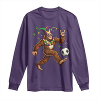 Funny Mardi Gras Bigfoot Playing Soccer Long Sleeve Shirt Football Fan Gift