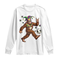 Funny Mardi Gras Bigfoot Playing Soccer Long Sleeve Shirt Football Fan Gift