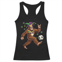 Funny Mardi Gras Bigfoot Playing Soccer Racerback Tank Top Football Fan Gift